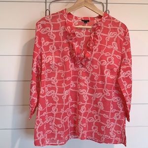 EUC Talbots 100% cotton lightweight blouse. Fun shade of pink. Ruffles at V-neck